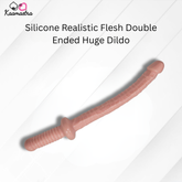 Silicone realistic flesh double-ended huge dildo on a white background with 'Kaamastra' branding.