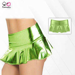 Kaamastra women Flared Wet look Mini Skirt - Fluorescent Green