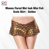 Kaamastra women Flared Wet look Mini Fish Scale Skirt - Golden