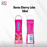 Durex Cherry Lube in a 50ml pink bottle with cherry images and product details displayed on the front and back.