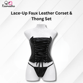 Kaamastra's Black PVC Lace-Up Corset with Matching Thong Set - Size L