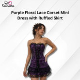 Kaamastra's Purple Floral Lace Corset Mini Dress with Ruffled Skirt - XXL
