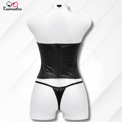 Kaamastra's Black PVC Lace-Up Corset with Matching Thong Set - Size L