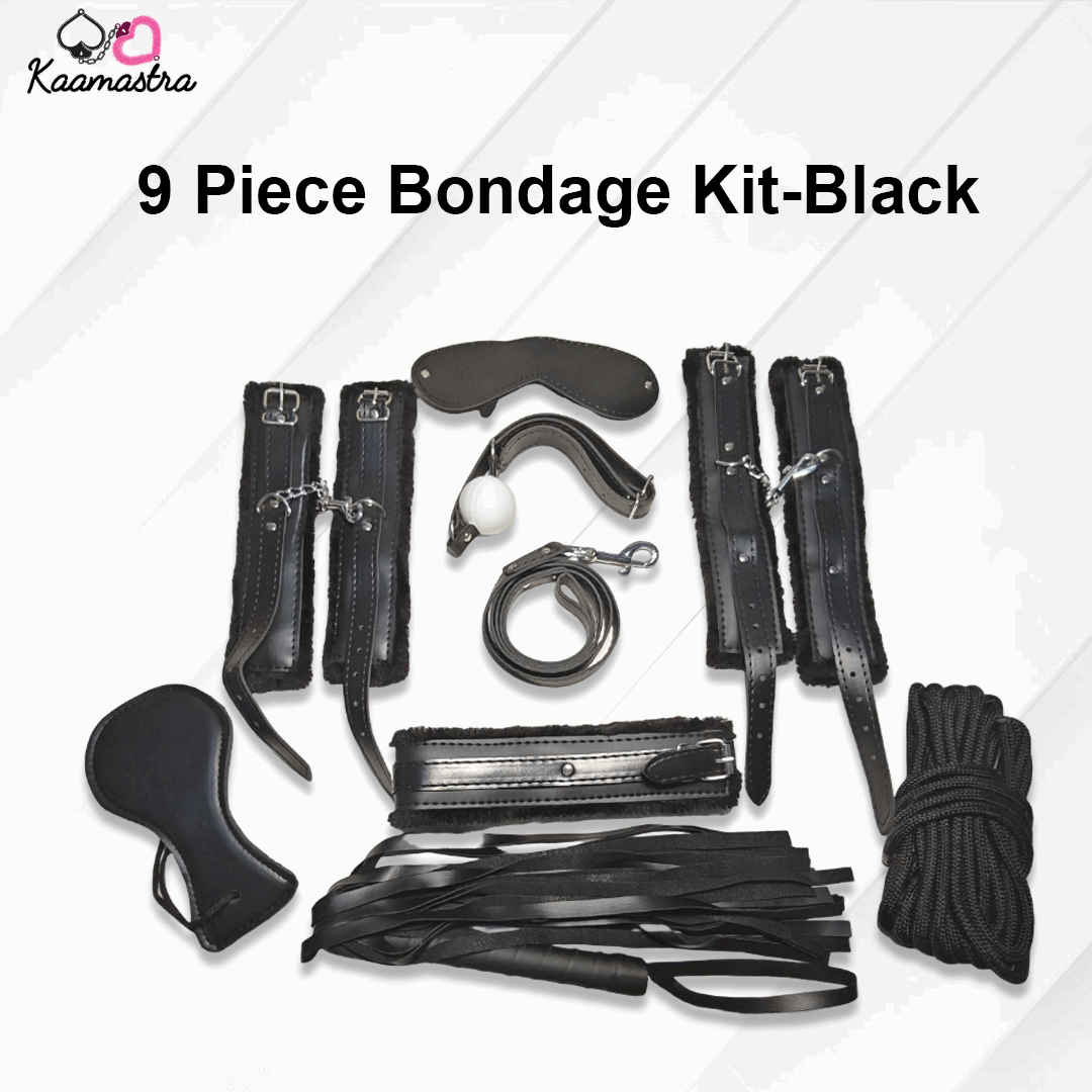 Kaanastha 9-Piece Black Bondage Kit laid out on a flat surface.