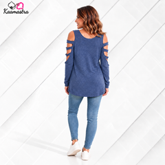Kaamastra's Midnight Blue Cold-Shoulder Tunic - XL | Cut-Out Sleeve Design