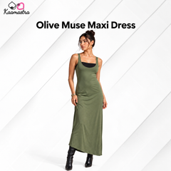Kaamastra's Olive Muse Maxi Dress - Free Size | Sleeveless Long Dress