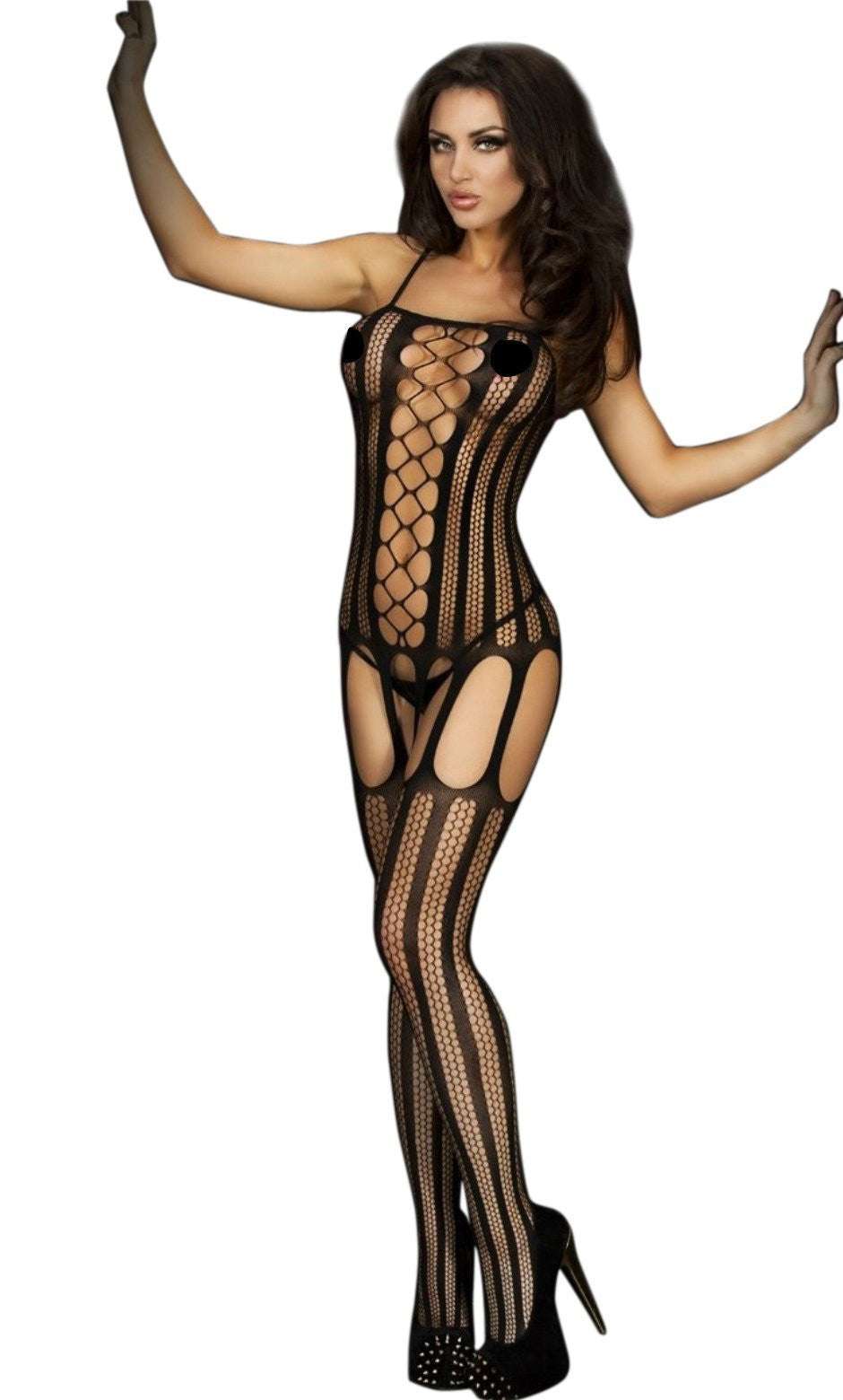 Kaamastra Stripes Black Spaghetti Strap Bodystocking