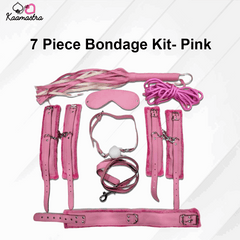 Kaamastra 7-piece pink bondage kit with straps, rope, whip, and collar for BDSM play
