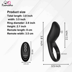 Detailed size specifications: 3.8 inch length, 2.8 inch diameter vibrating ring