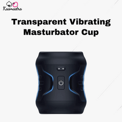 Black transparent vibrating masturbator cup with strong double motors and textured sleeve