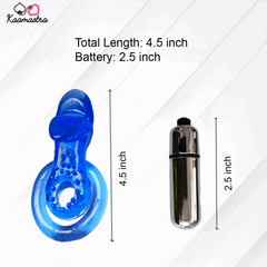 Blue toy with measurements on a white background