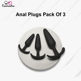 Pack of three black anal plugs on a white background with 'Kaamastra' branding.