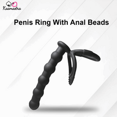 Black penis ring with anal beads on a white background