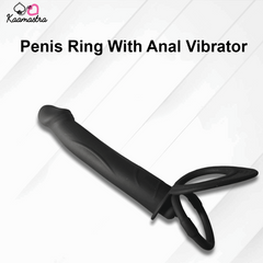 Black penis ring with anal vibrator on a white background