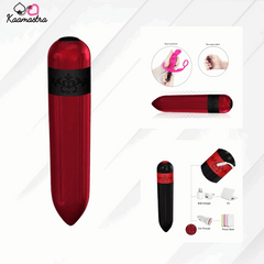 Red Bullet Vibrator with usage instructions and USB charging options