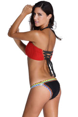 Red and Black Unlined Crochet Bikini