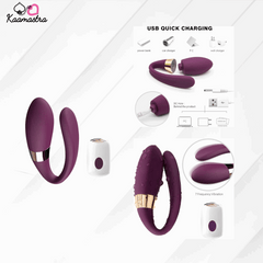 Kaamastra U-Shape Vibrator charging options, including USB, car, and PC compatibility with 10,000mAh power bank