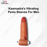 Vibrating penis sleeve with 'Kaamastra' branding on a white background