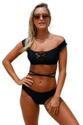 Kaamastra Black Strappy Crisscross 2pcs Tankini Swimsuit