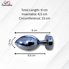 Chromed cylindrical object with measurements on a white background