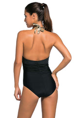 Black Camouflage Print Monokini Swimsuit