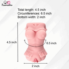 Close-up of Kaamastra Mini Masturbator showing 4.5-inch length and 6.5-inch circumference