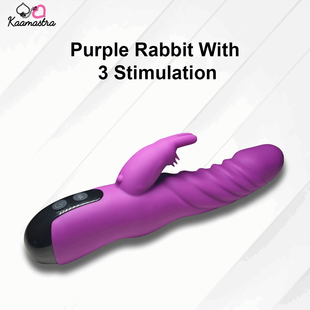 Purple rabbit vibrator with 3 stimulation points - clit, G-spot, and shaft massager