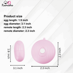 Egg vibrator dimensions – 1.9-inch length, 3.1-inch diameter with 2.3-inch remote