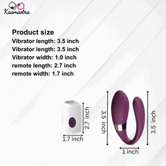 Kaamastra U-Shape Vibrator and remote dimensions (3.5-inch length, 1-inch width)