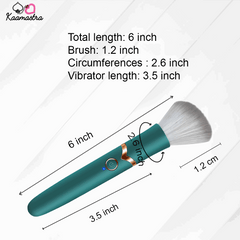Dimensions diagram for the Kaamastra vibrating makeup brush showing a total length of 6 inches