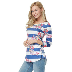 Striped Floral Printed Women Top