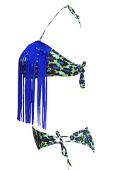 Kaamastra Blue and Green Tassel Halter Neck Bikini