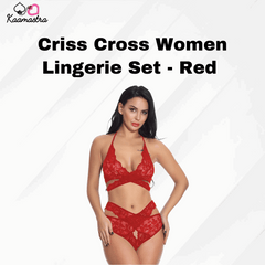 Red Criss Cross Bra and panty set on Kaamastra