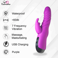 Waterproof purple rabbit vibrator with 7 speeds, USB charging, and <60db quiet operation