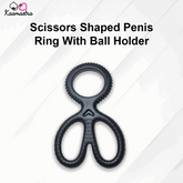 Scissors-shaped penis ring with ball holder on a white background