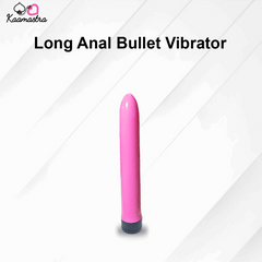 Pink long anal bullet vibrator on a white background with 'Kaamastra' branding.