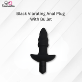 Black vibrating anal plug with bullet on a white background, branded 'Kaamastra'.