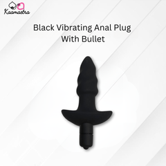 Black vibrating anal plug with bullet on a white background, branded 'Kaamastra'.