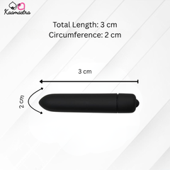 Black cylindrical object with measurements on a white background