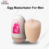 Egg-shaped masturbator with 'Funny Egg' branding on a white background