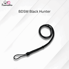 Black leash labeled 'BDSM Black Hunter' on a white background with 'Kaamastra' branding.