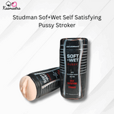 Studman Sof+Wet Self Satisfying Pussy Stroker packaging on a white background