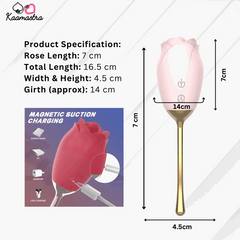 Product specs: 7cm rose head, 16.5cm length stimulator with magnetic charging – Kaamastra