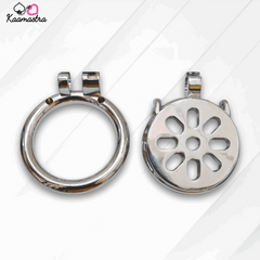 Two silver metal diffusers with one having a floral design on a white background.