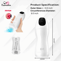 Product specifications for Try Fun Soul Masturbator - 8.5-inch length, 9.5-inch circumference