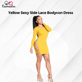Kaamastra's Yellow Side-Lace Bodycon Mini Dress - Free Size | Long Sleeve Design