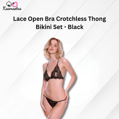 Kaamastra's Black Lace Open Bra & Crotchless Thong Bikini Set β Free Size
