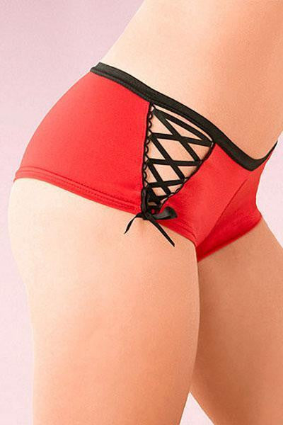 ItspleaZure Lace Up Microfiber Red Boyshort for at itspleaZure