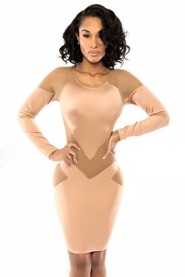 ItspleaZure Sexy Nude Splicing Bodycon Nude Mini Dress for at itspleaZure