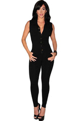 ItspleaZure Woman's Black Button Front Jumpsuit for  at itspleaZure